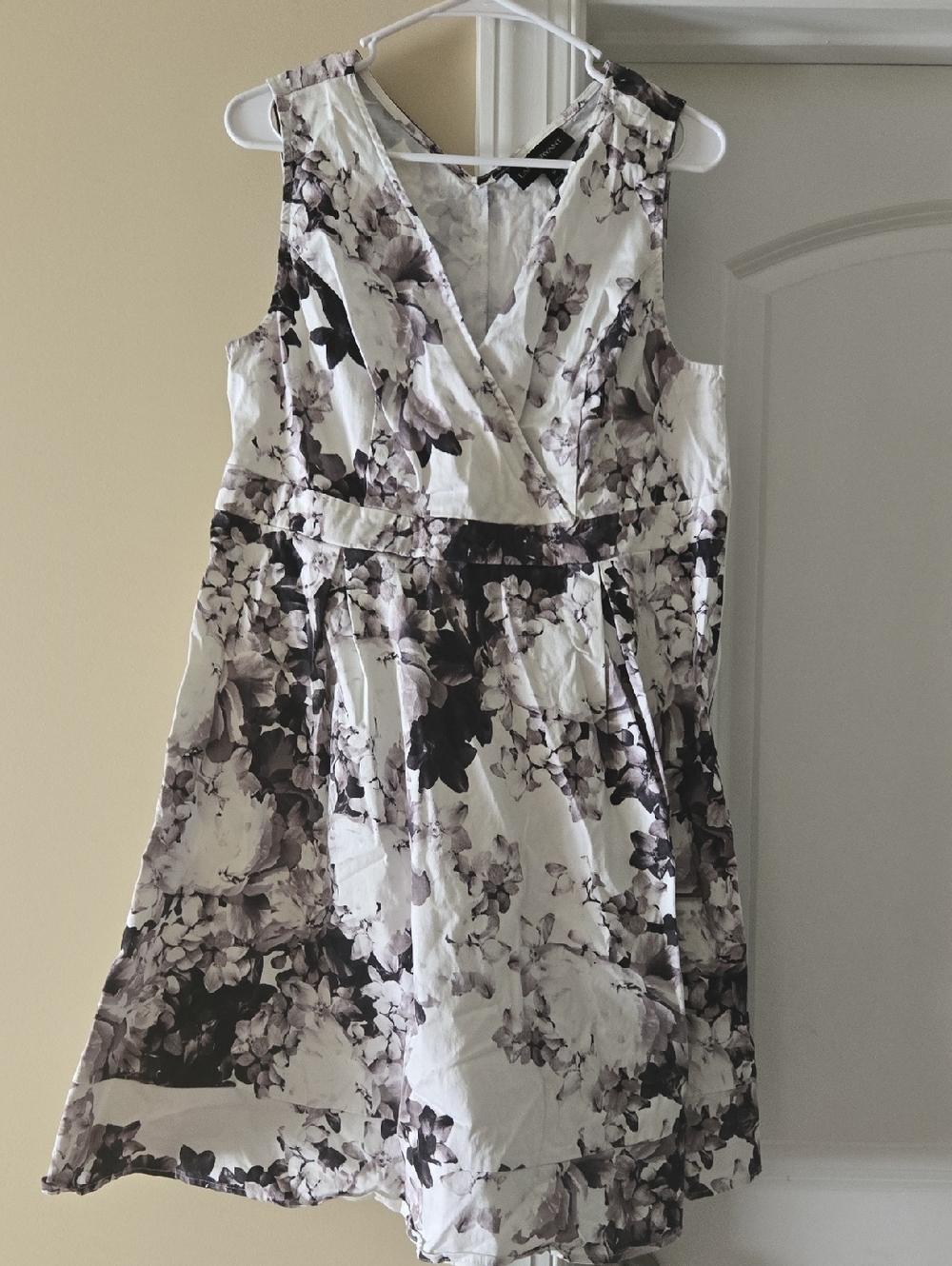 Lane Bryant White and Gray Floral Fit-and-Flare Dress